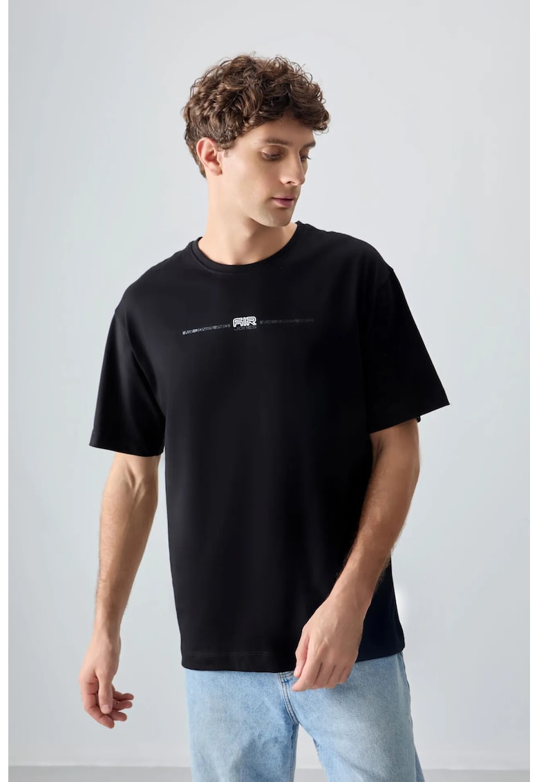 Tricou Barbati - Oversized - Imprimat pe spate - Negru - Bumbac