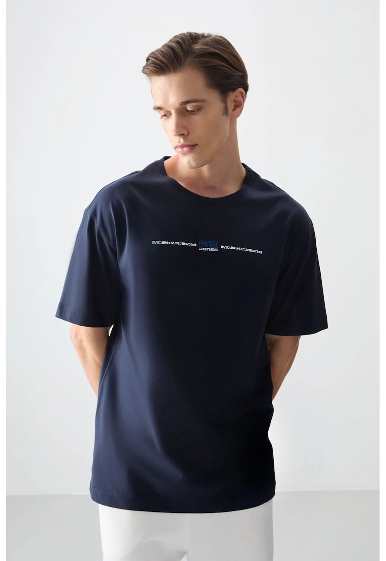 Tricou supradimensionat din bumbac - imprimeu - albastru marin - 100% bumbac