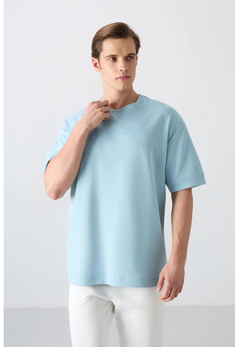 Tricou supradimensionat - imprimeu - albastru deschis - bumbac 93%