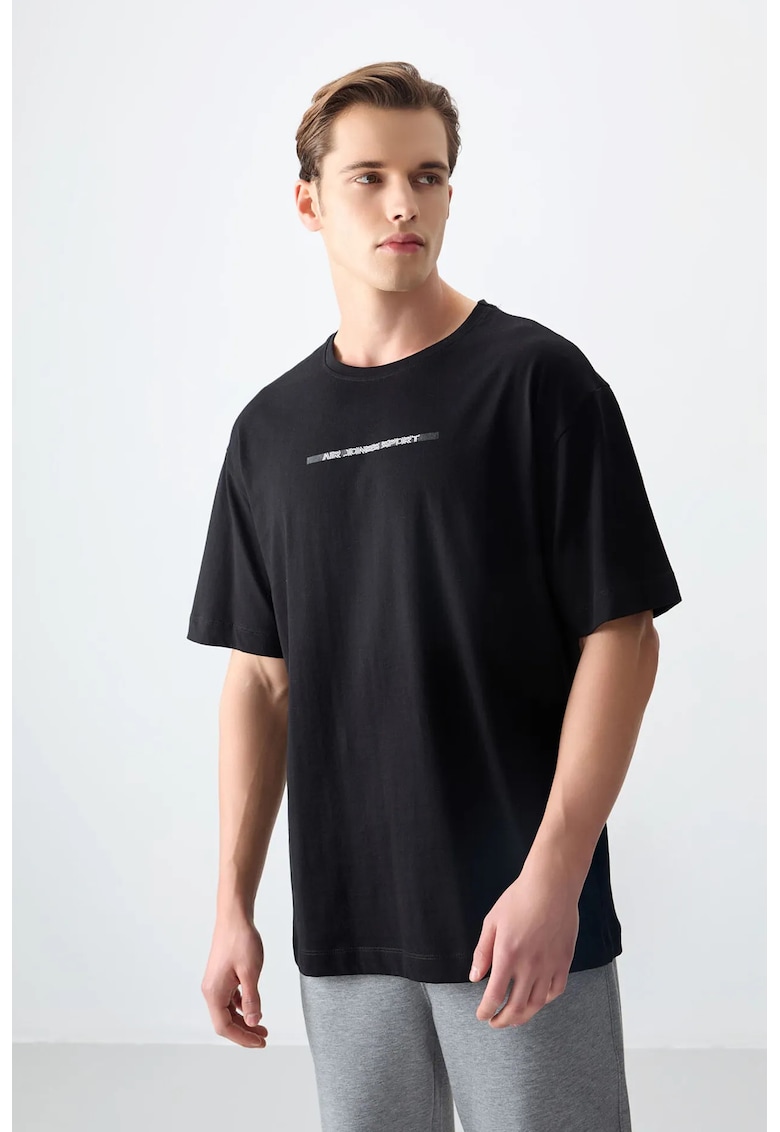 Tricou oversized - imprimat pe spate - negru - bumbac