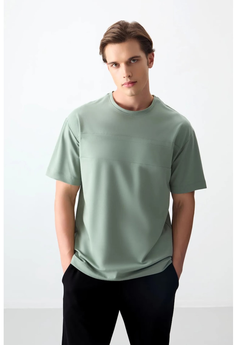 Tricou oversized - elastic - verde salvie - bumbac - poliester - lycra