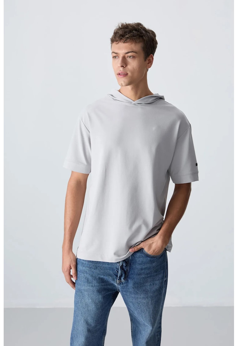 Tricou supradimensionat cu gluga - gri deschis - barbati