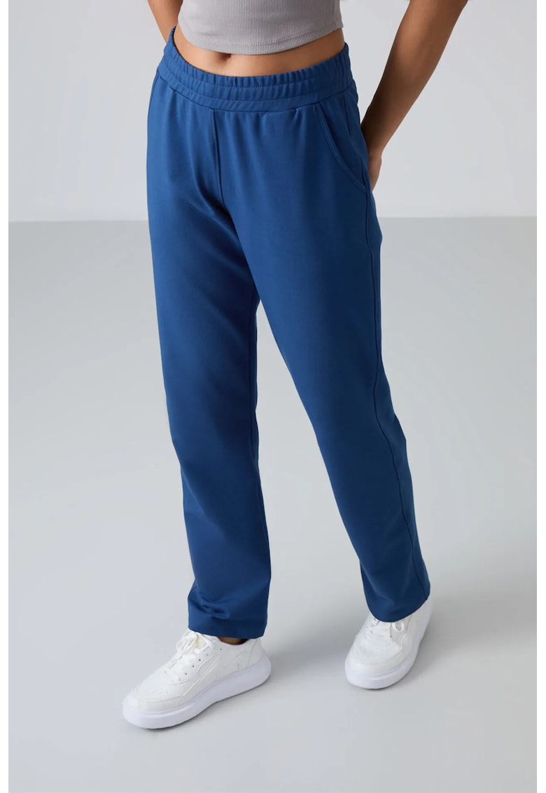 Pantaloni de trening - talie inalta - picioare drepte - albastru marocan - fleece