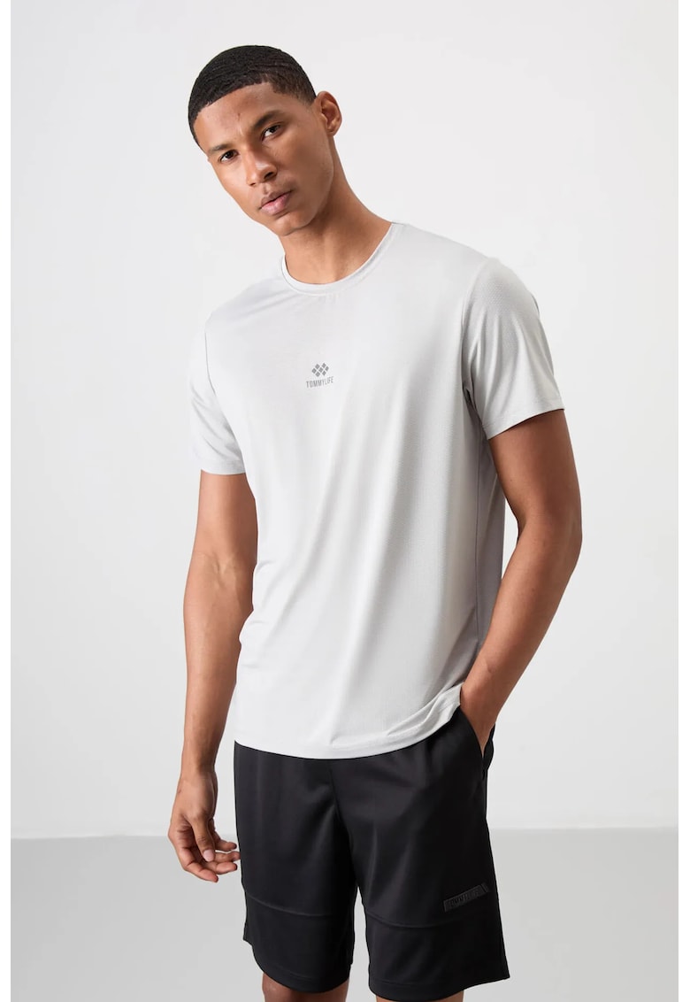 Tricou gri deschis - cu logo - maneca scurta - 83% poliester - 17% elastan