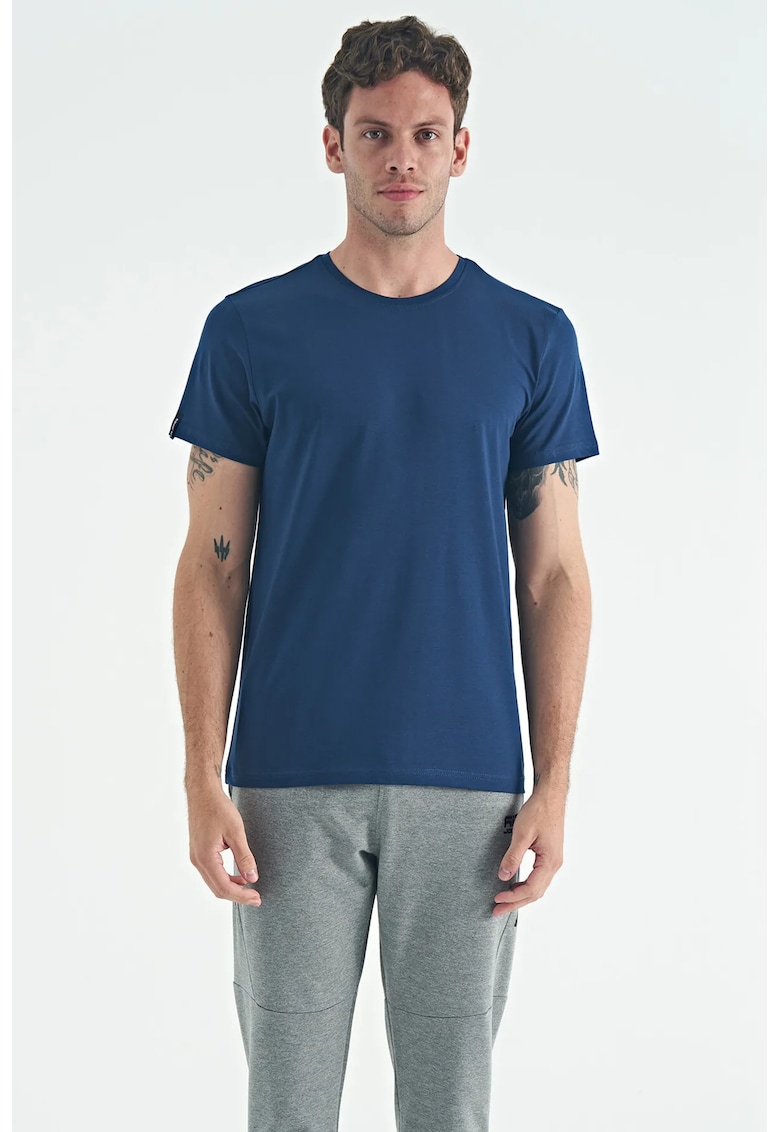 Tricou pentru barbati - bleumarin - bumbac si elastan - croiala regulara - maneci scurte