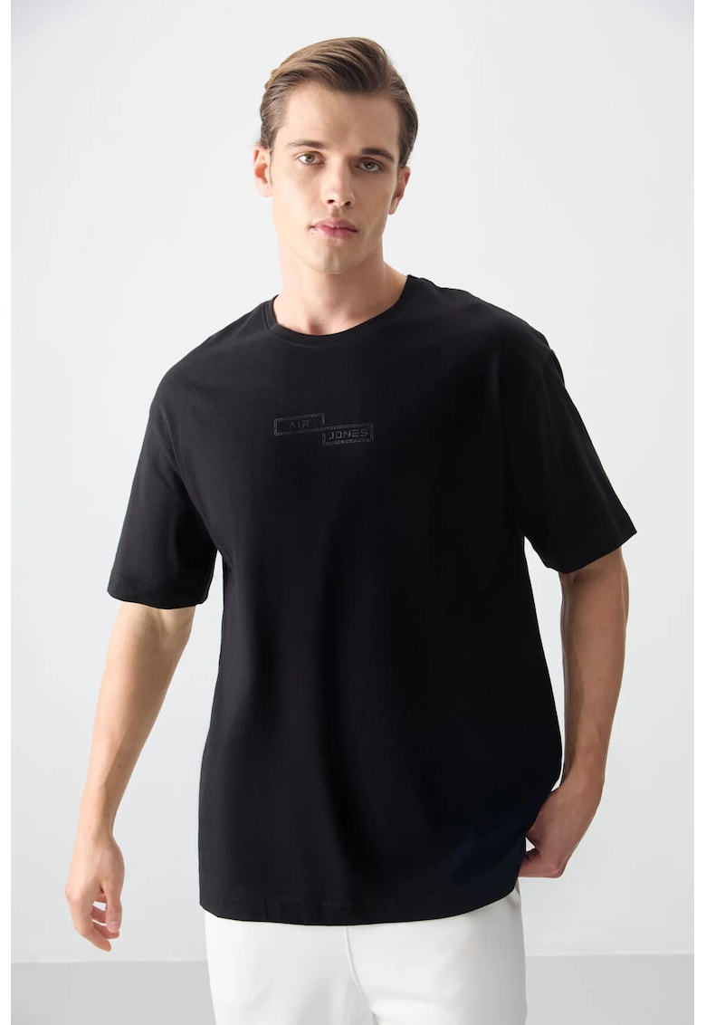 Tricou barbati - supradimensionat - elastic - negru - 100% bumbac