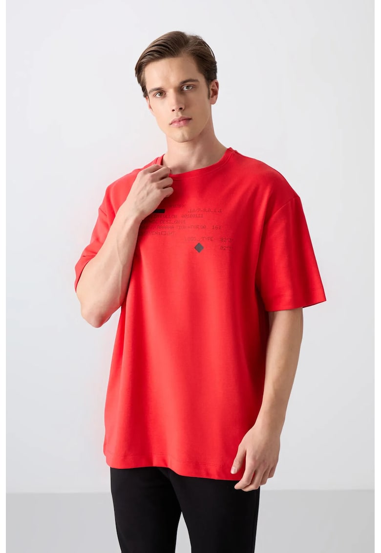 Tricou supradimensionat - rosu - bumbac si poliester imprimeu pe spate