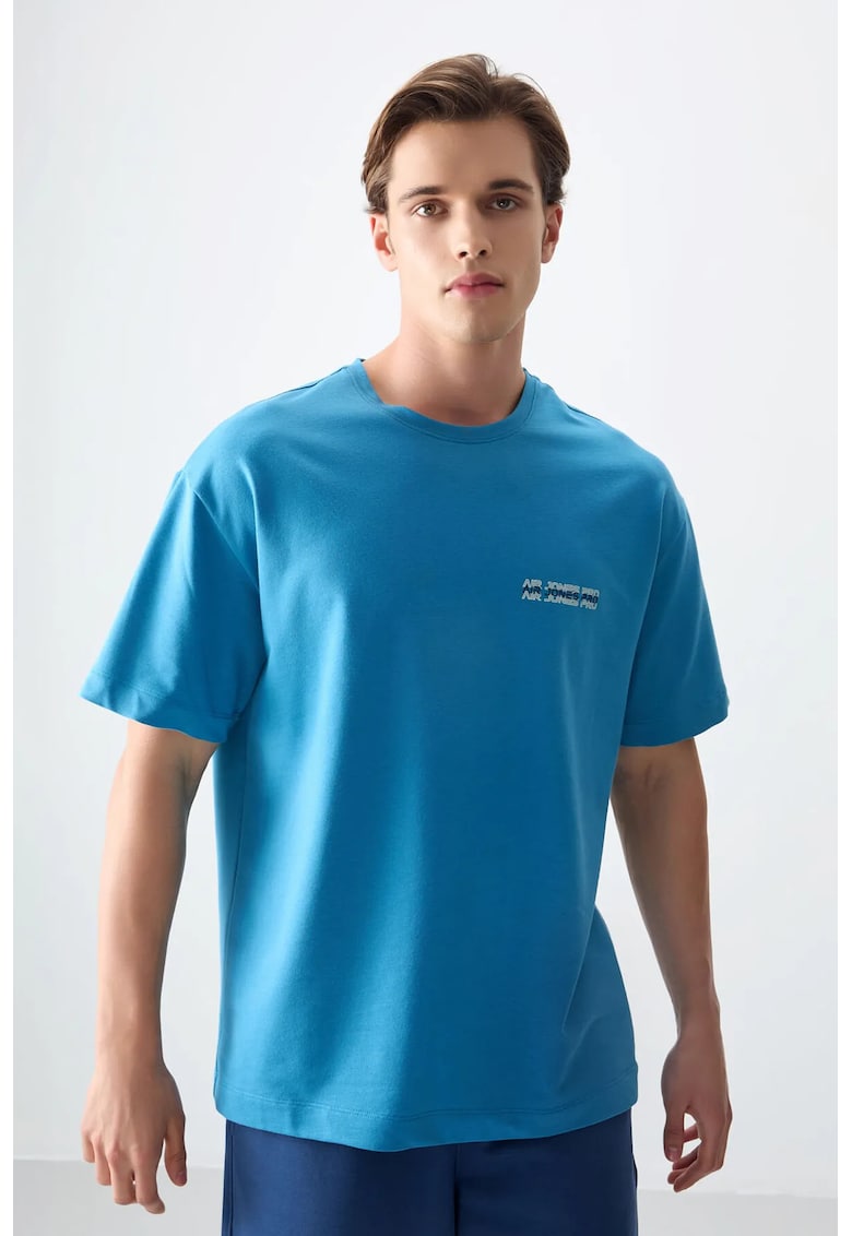 Tricou oversized - bumbac imprimat - albastru cerulean