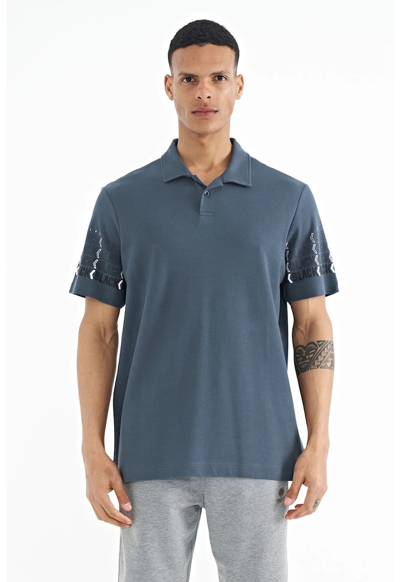 Tricou polo - imprimeu - gri ardezie - 100% bumbac