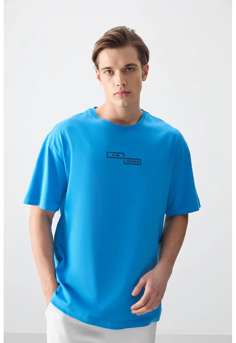 Tricou supradimensionat elastic bumbac Albastru Cerulean