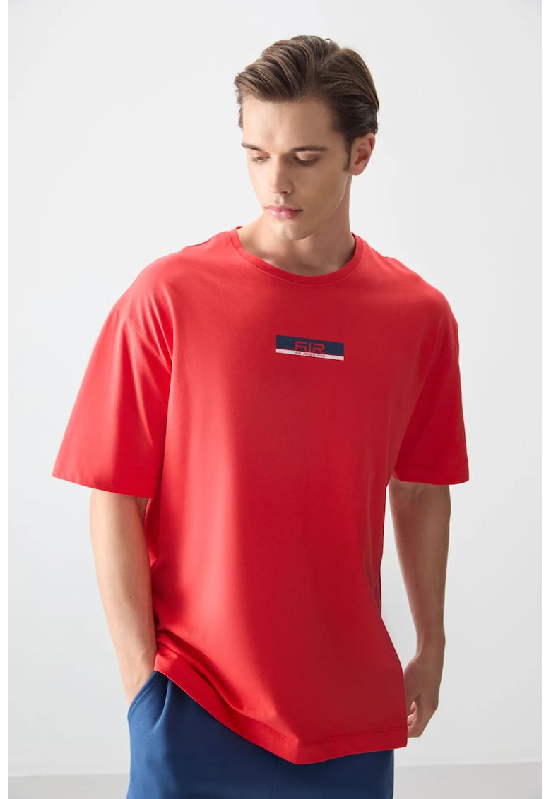 Tricou oversized - rosu cires - 100% bumbac - cu logo