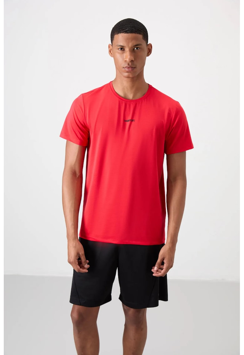 Tricou barbati - rosu - croiala regular fit - cu logo - elastic - poliester-elastan