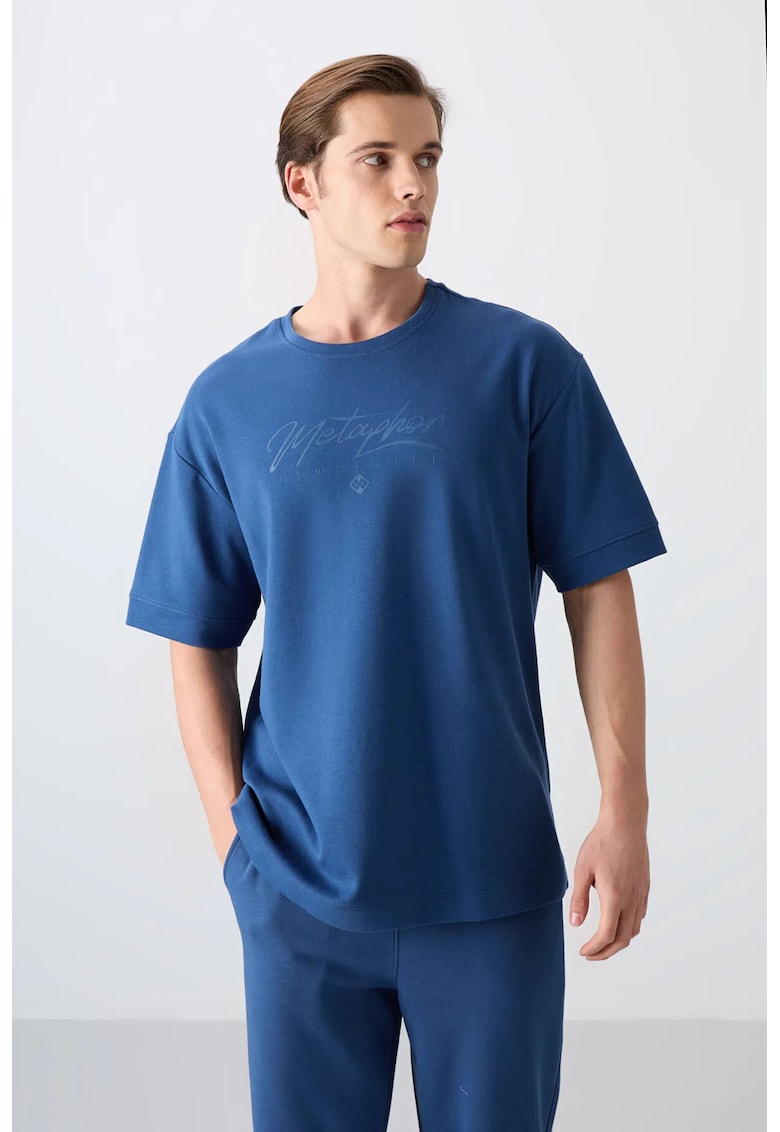 Tricou supradimensionat - imprimeu - albastru Moroccan - 93% bumbac - 7% poliester