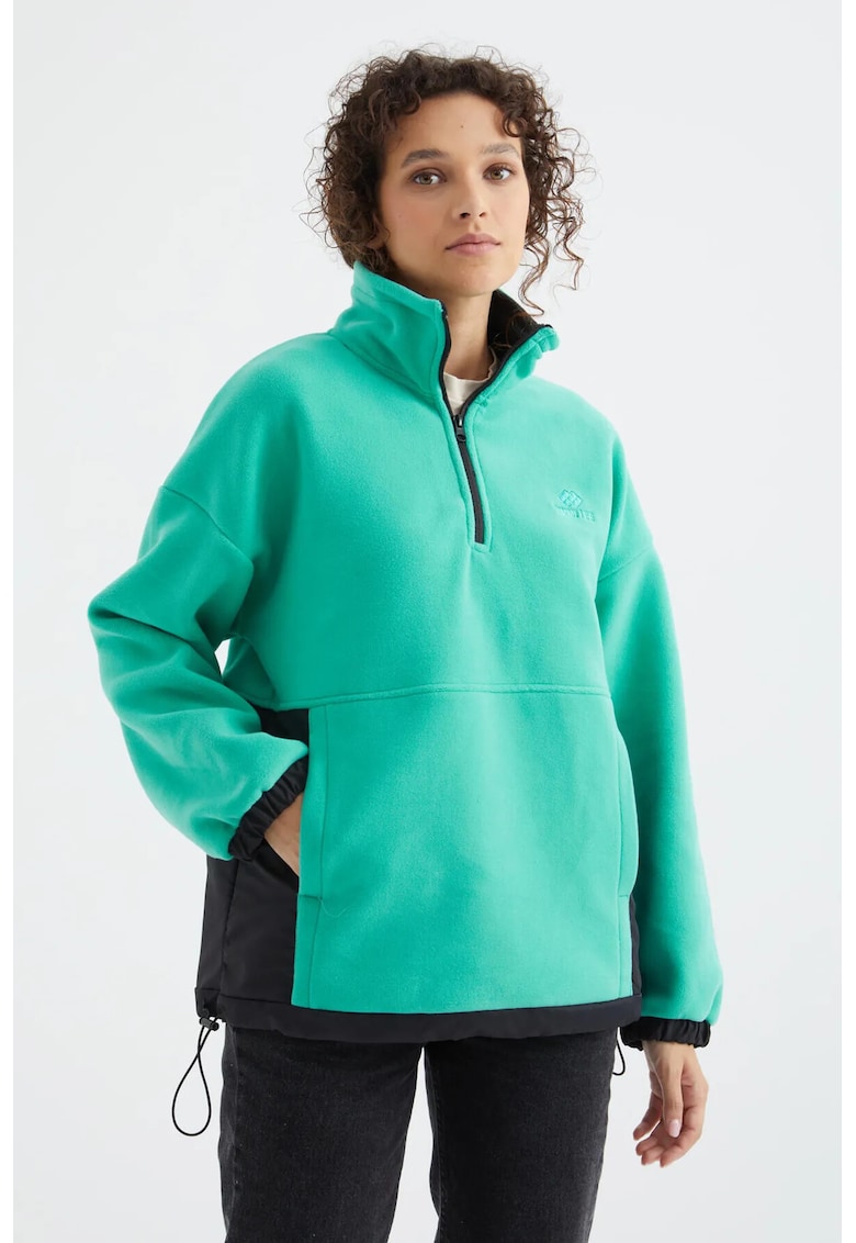 Hanorac Oversized - din plus - maneca lunga - fermoar - albastru