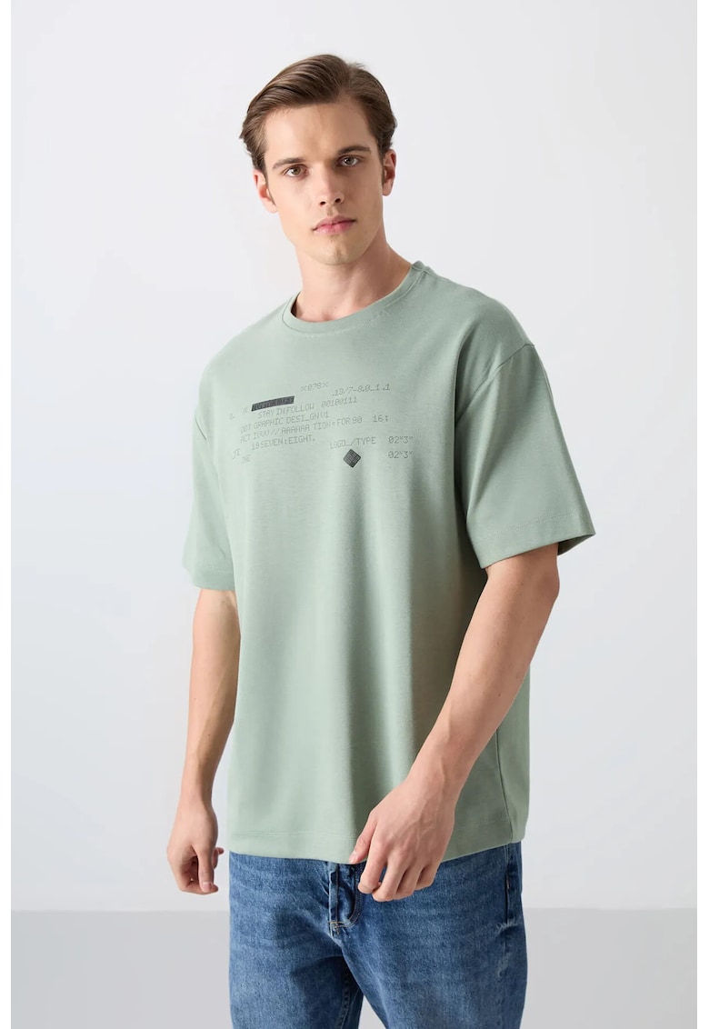 Tricou supradimensionat - imprimeu pe spate - verde salvie - bumbac si poliester