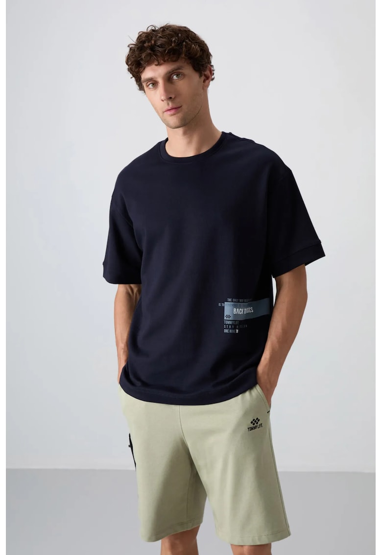 Tricou supradimensionat - bumbac si poliester - albastru marin - pentru barbati