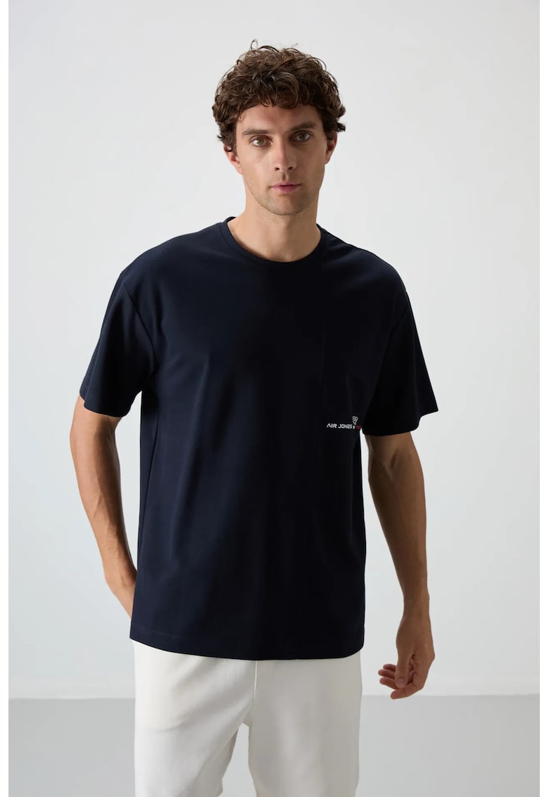 Tricou supradimensionat - imprimeu pe spate - albastru marin - bumbac/poliester