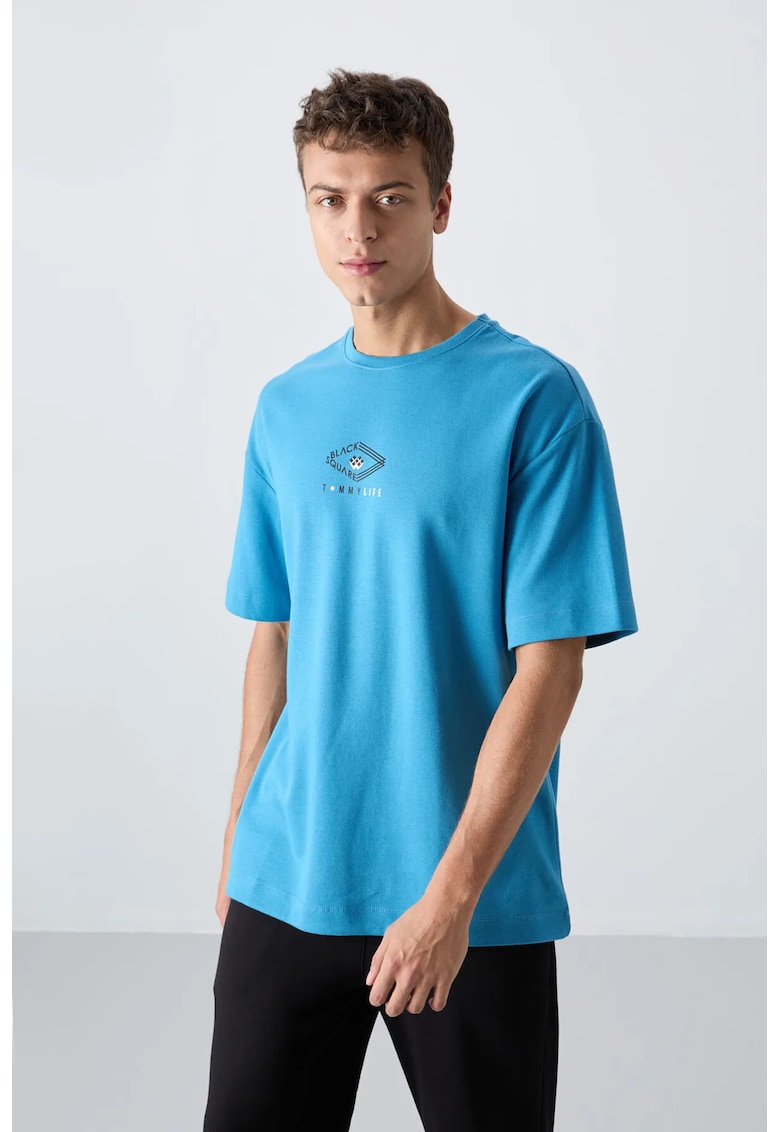 Tricou Oversized - Albastru Cerulean - amestec de bumbac