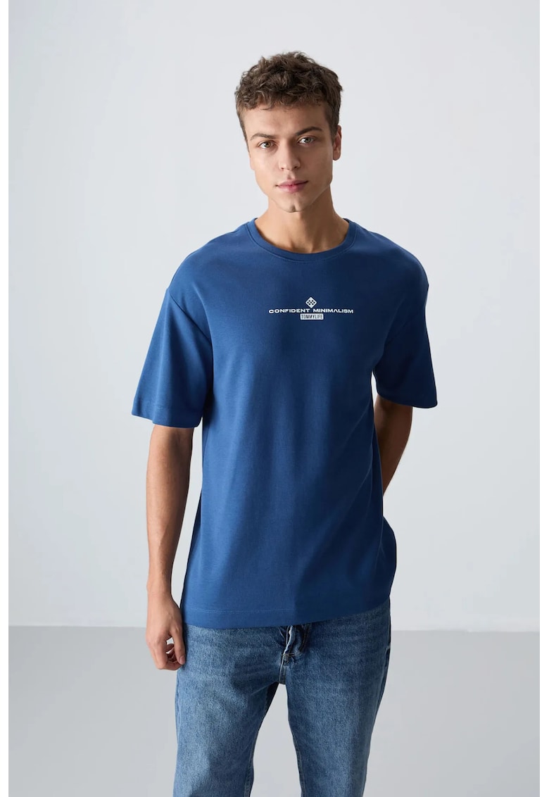 Tricou supradimensionat bumbac si poliester - imprimeu pe fata si spate - Moroccan Blue