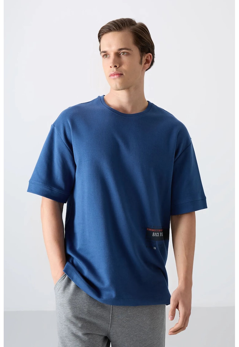 Tricou oversized - bumbac/poliester - albastru marocan