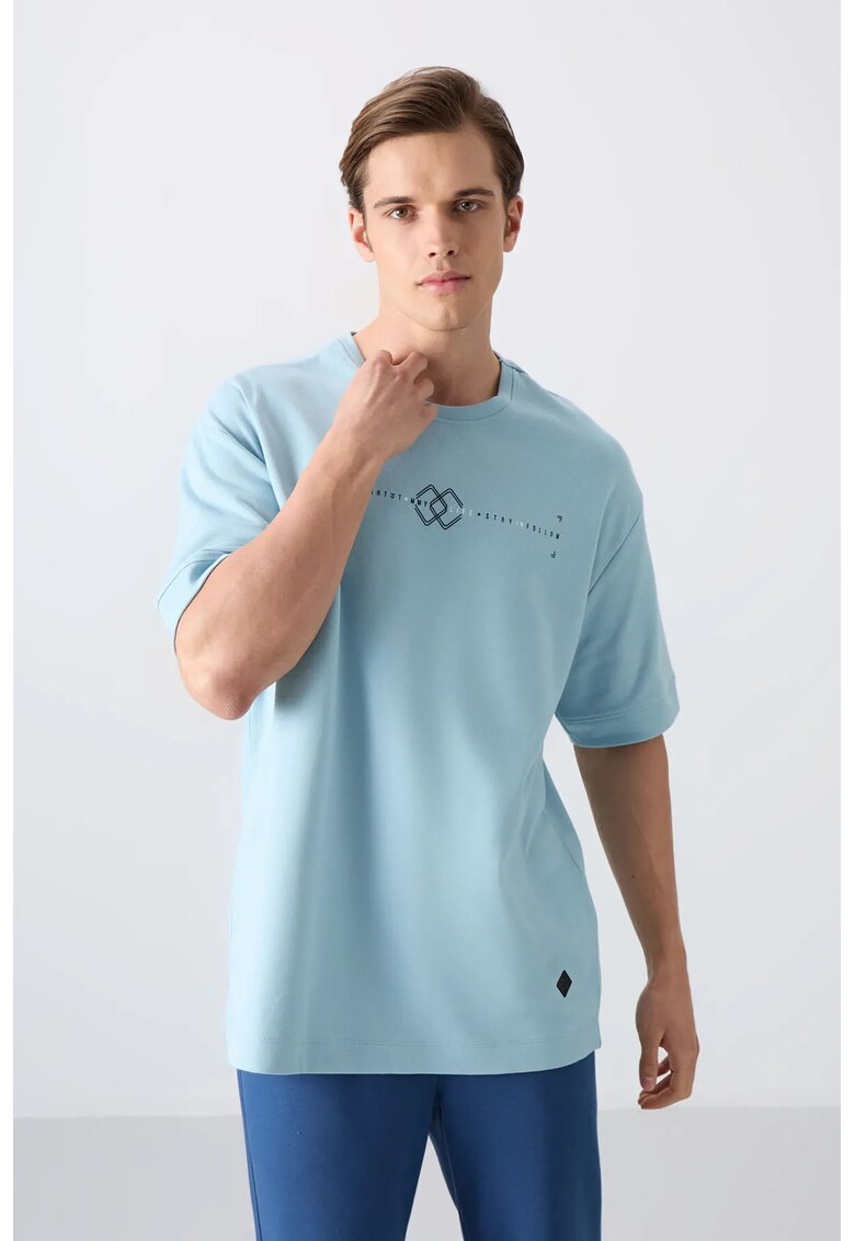 Tricou supradimensionat - imprimeu - albastru deschis - bumbac 93% -