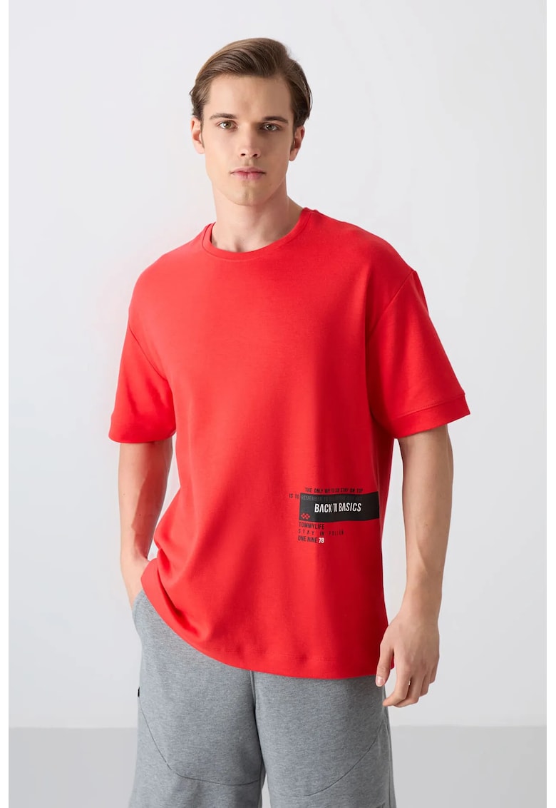 Tricou supradimensionat - bumbac - rosu - pentru femei