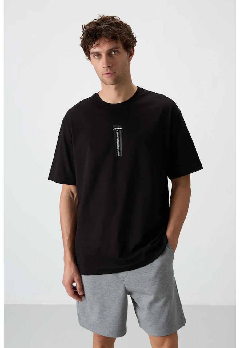 Tricou barbati - Oversized - imprimeu spate - negru - bumbac
