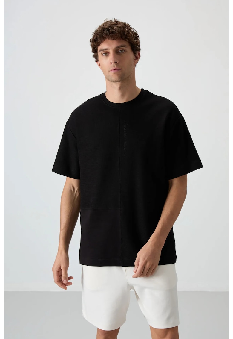 Tricou barbati - supradimensionat - negru - amestec de bumbac