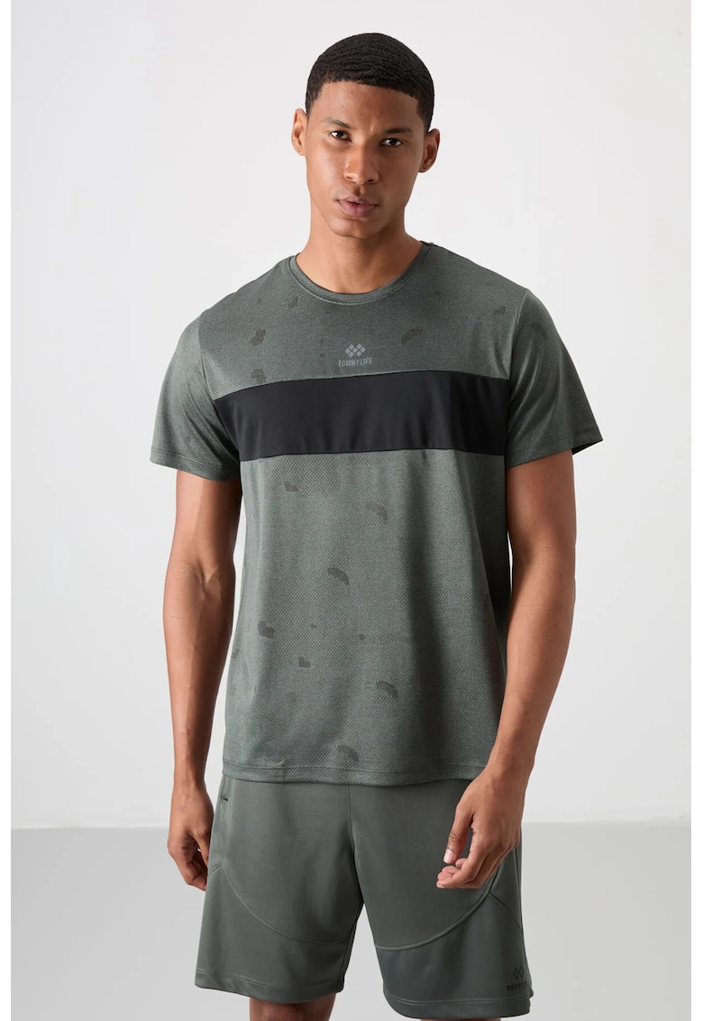 Tricou barbati - color-blocked - verde kaki - poliester