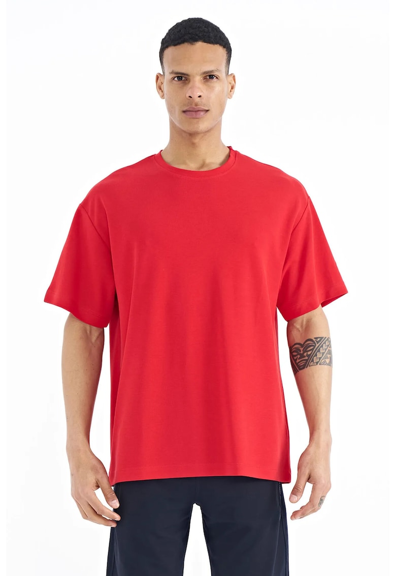 Tricou supradimensionat - bumbac - rosu - pentru barbati