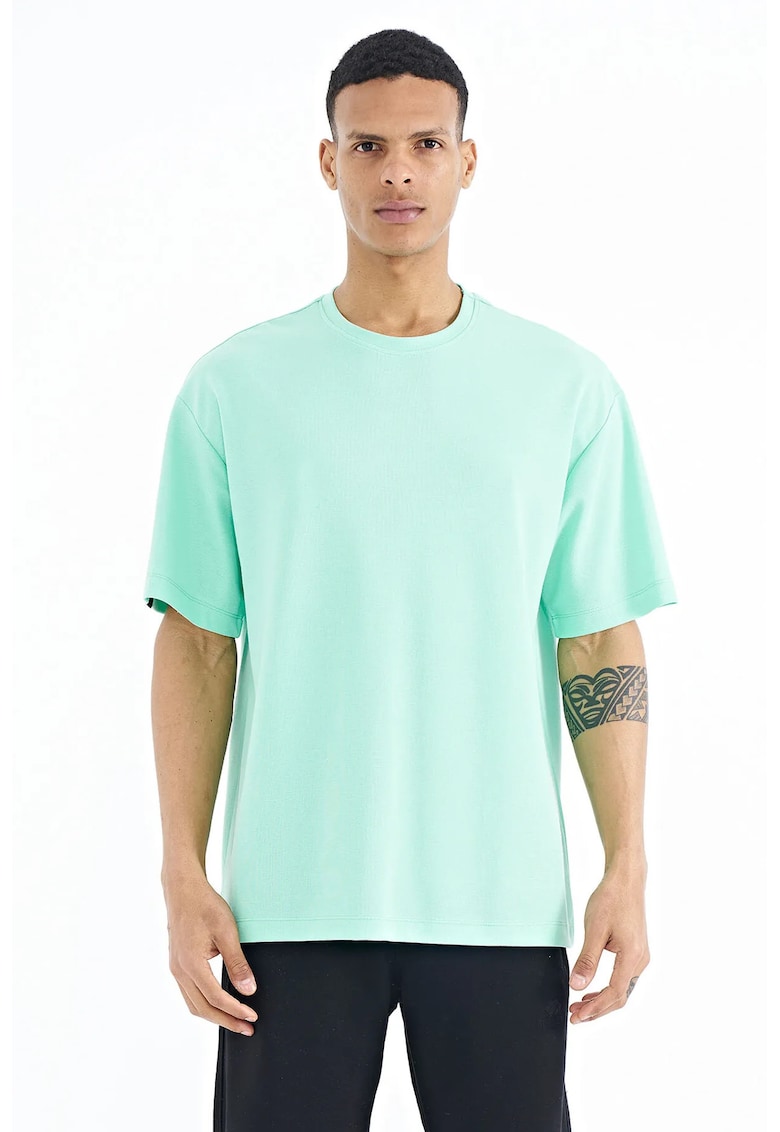 Tricou supradimensionat - 80% bumbac - verde menta - pentru barbati