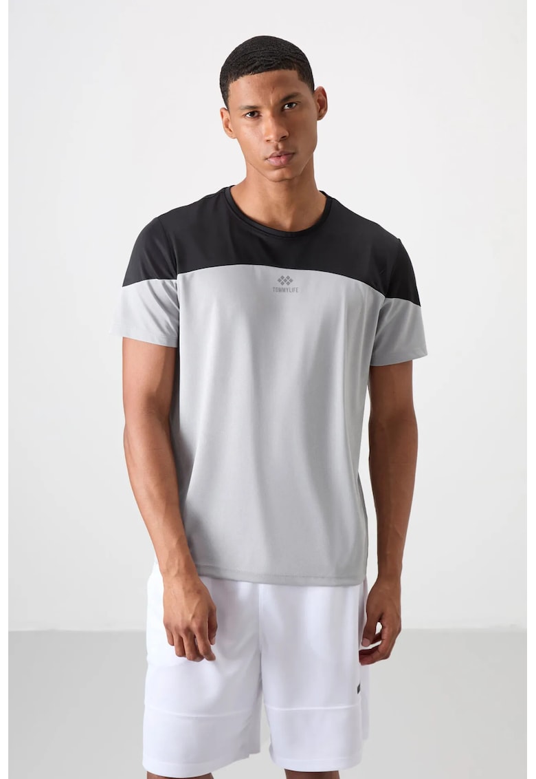 Tricou barbati - guler rotund - gri - 100%dwqfwqpoliester - Negru/Gri