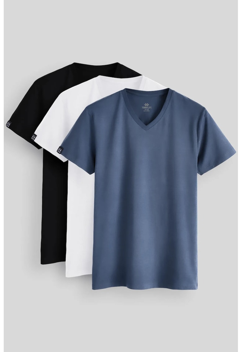 Tricou barbati - multicolor - elastic - bumbac si elastan - set 3 buc