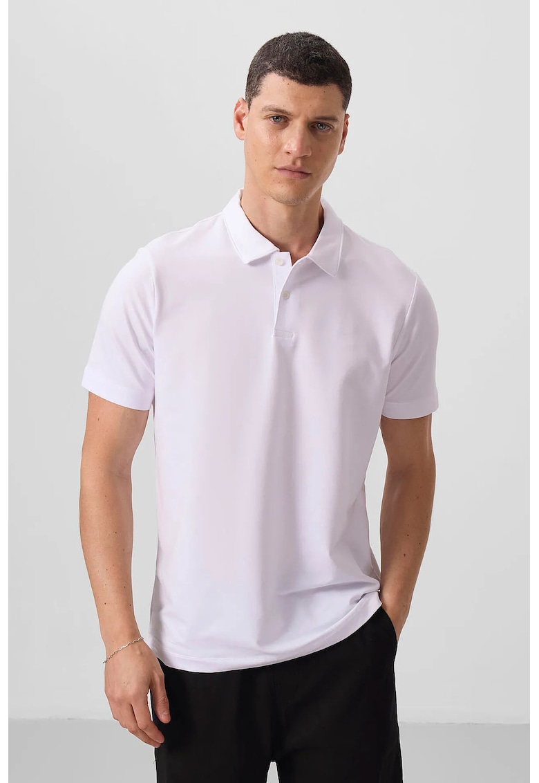 Tricou Polo - bumbac-elastan - alb - cu buton