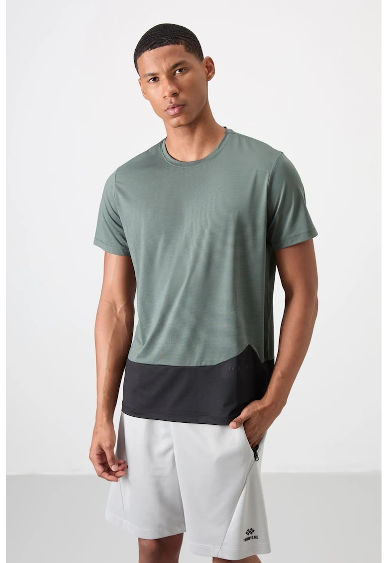 Tricou barbati - tricou cu guler rotund - gri - material elastic