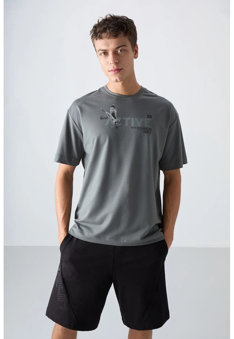 Tricou supradimensionat - imprimeu spate - gri antracit - barbati