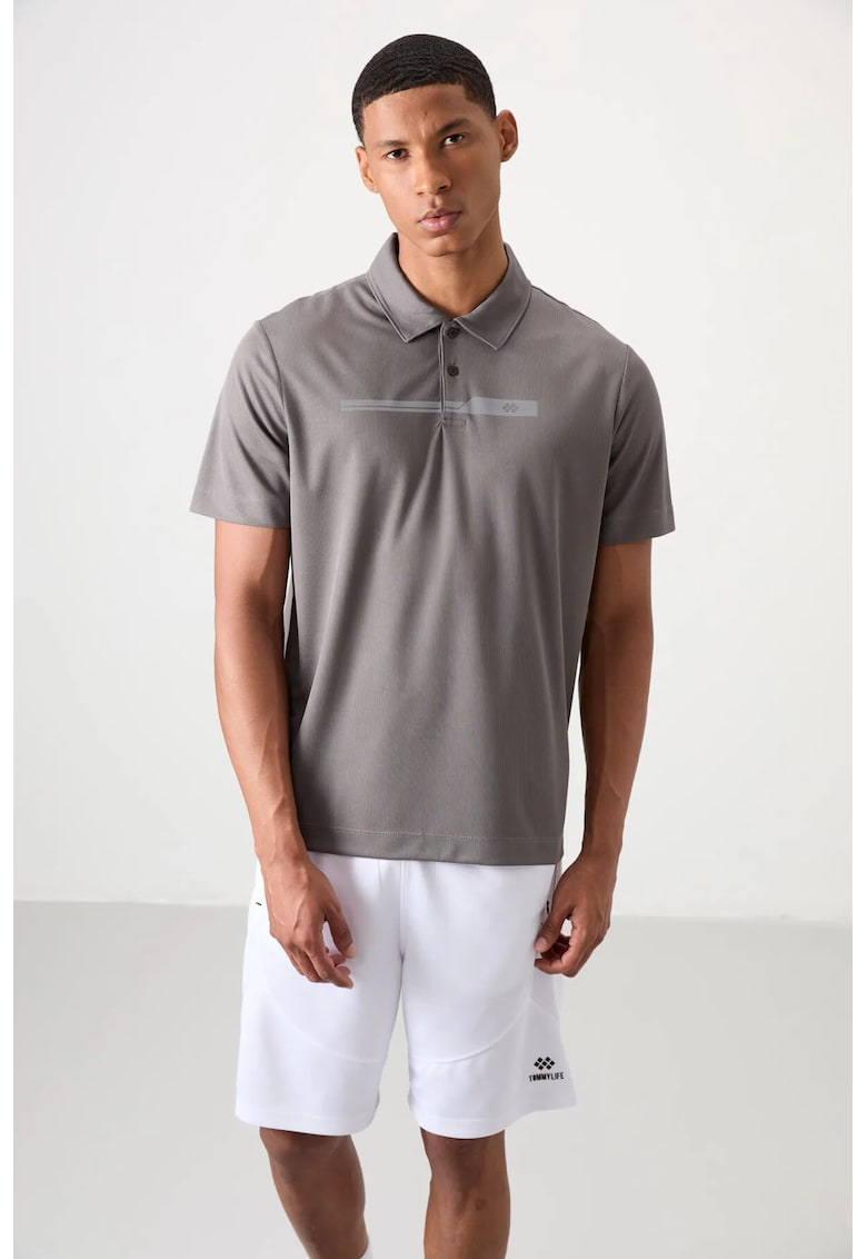 Tricou polo - gri ardezie - 100% poliester - pentru barbati