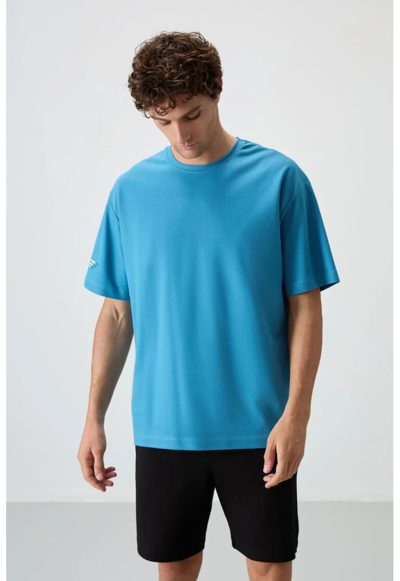 Tricou supradimensionat - imprimeu spate - Albastru Cerulean - 80% bumbac - 20% poliester