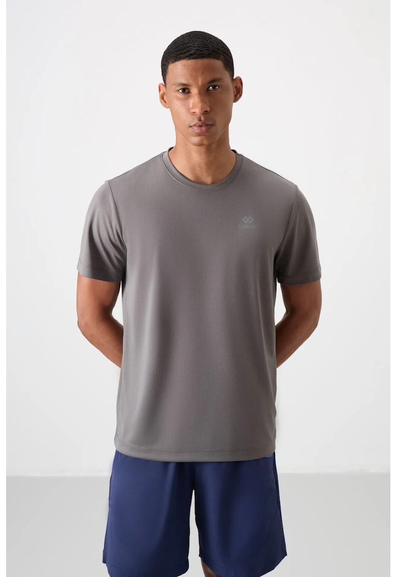 Tricou barbati - gri antracit - imprimeu logo - elastic - 100% poliester
