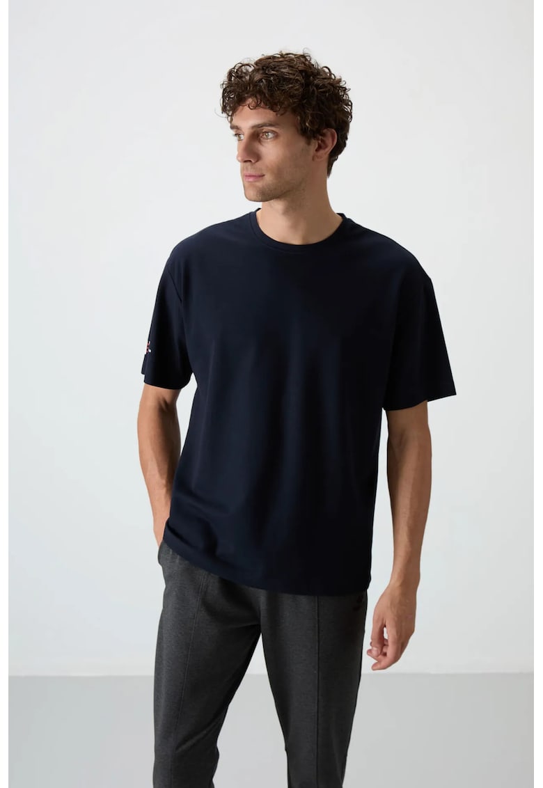 Tricou supradimensionat - imprimeu spate - albastru marin - 80% bumbac - 20% poliester
