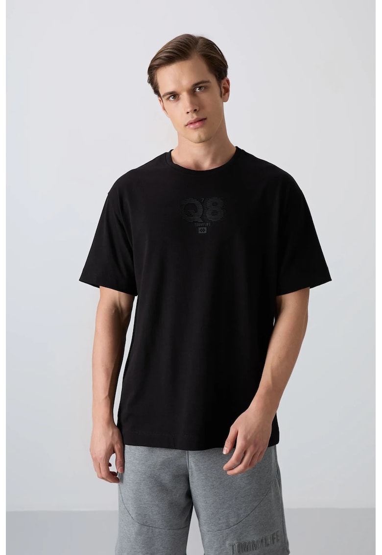 Tricou barbati - supradimensionat - negru - bumbac si poliester
