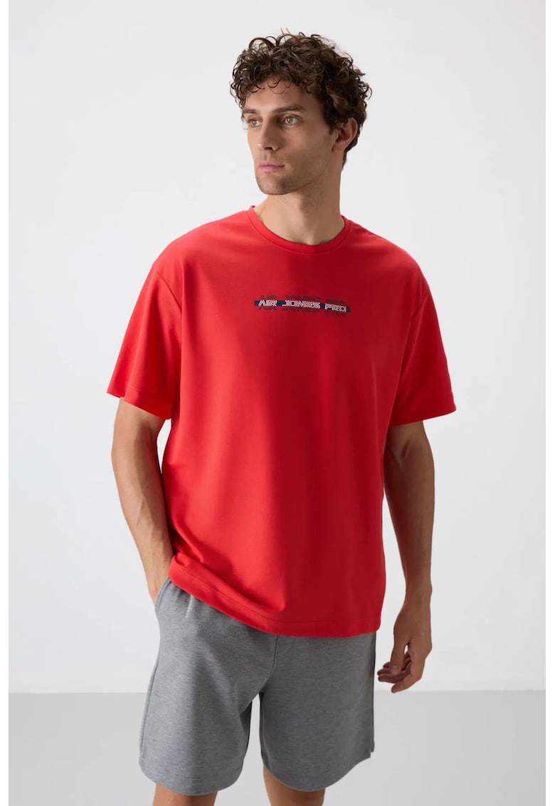 Tricou supradimensionat - imprimeu spate - rosu - 80% bumbac - 20% poliester