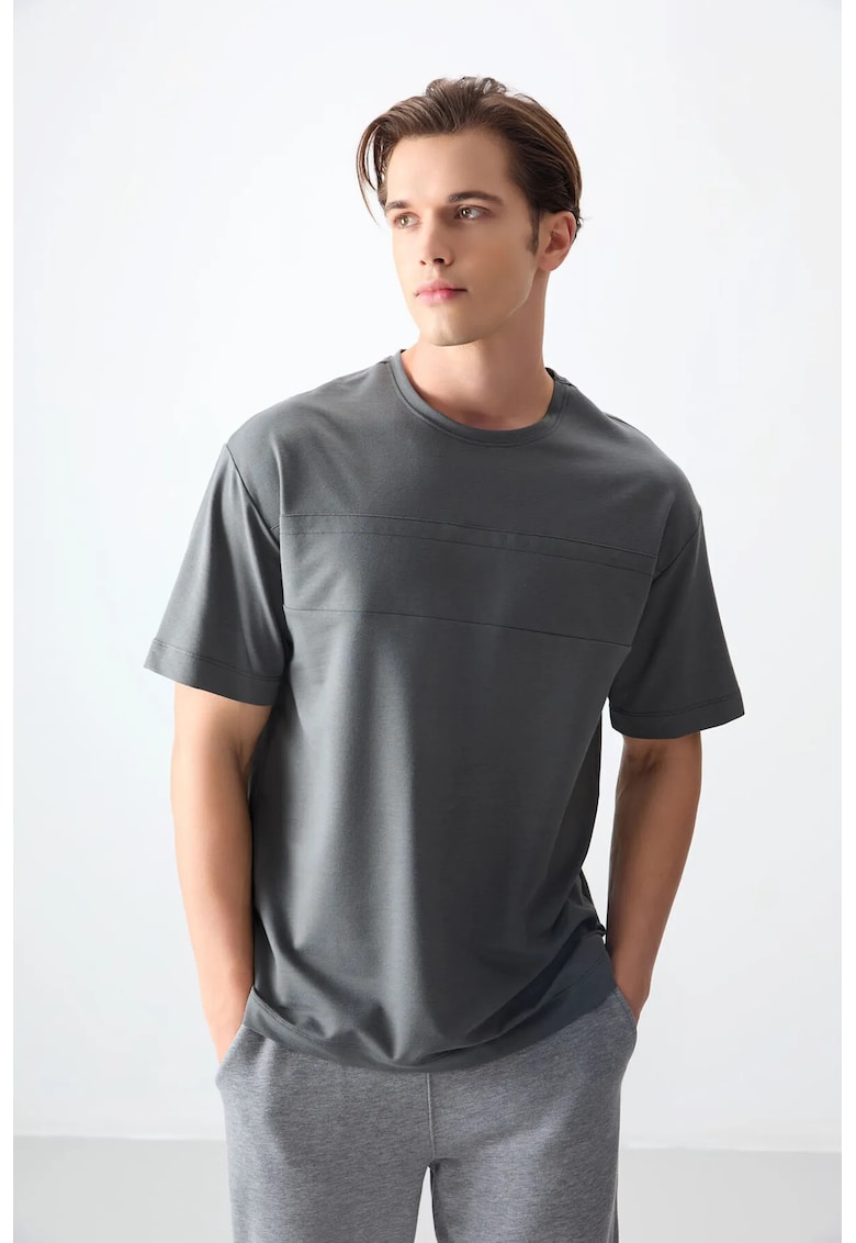 Tricou oversized - elastic - gri antracit - pentru barbati