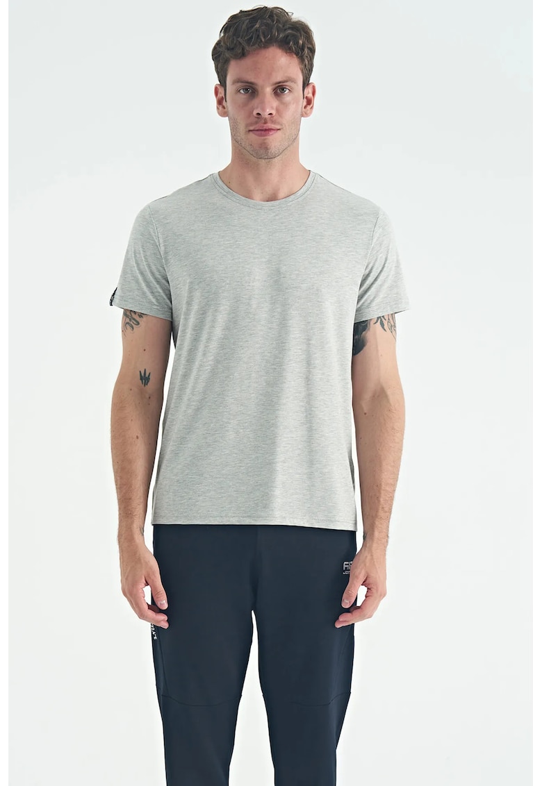 Tricou barbati - gri deschis - bumbac si elastan - guler rotund