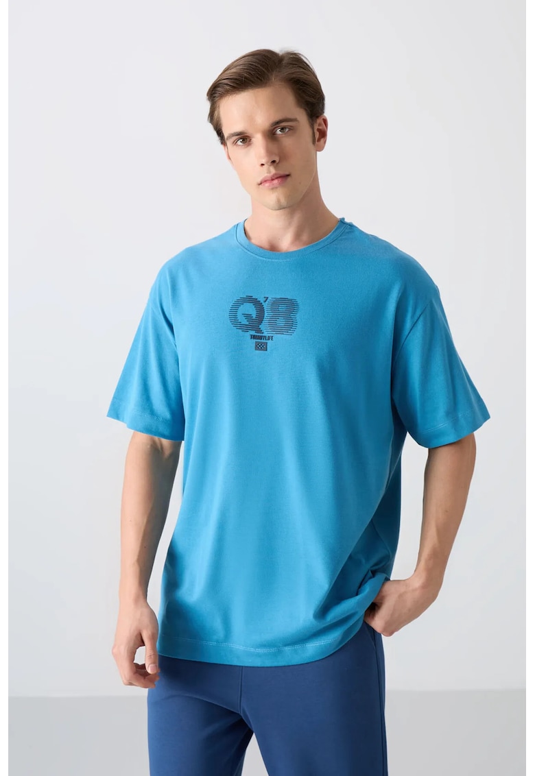 Tricou barbati - supradimensionat - guler rotund - albastru - bumbac si poliester