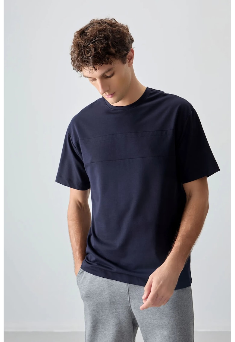 Tricou supradimensionat - elastic - albastru marin - pentru barbati