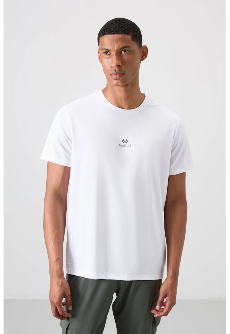 Tricou alb - cu logo - maneca scurta - 83% poliester - 17% elastan