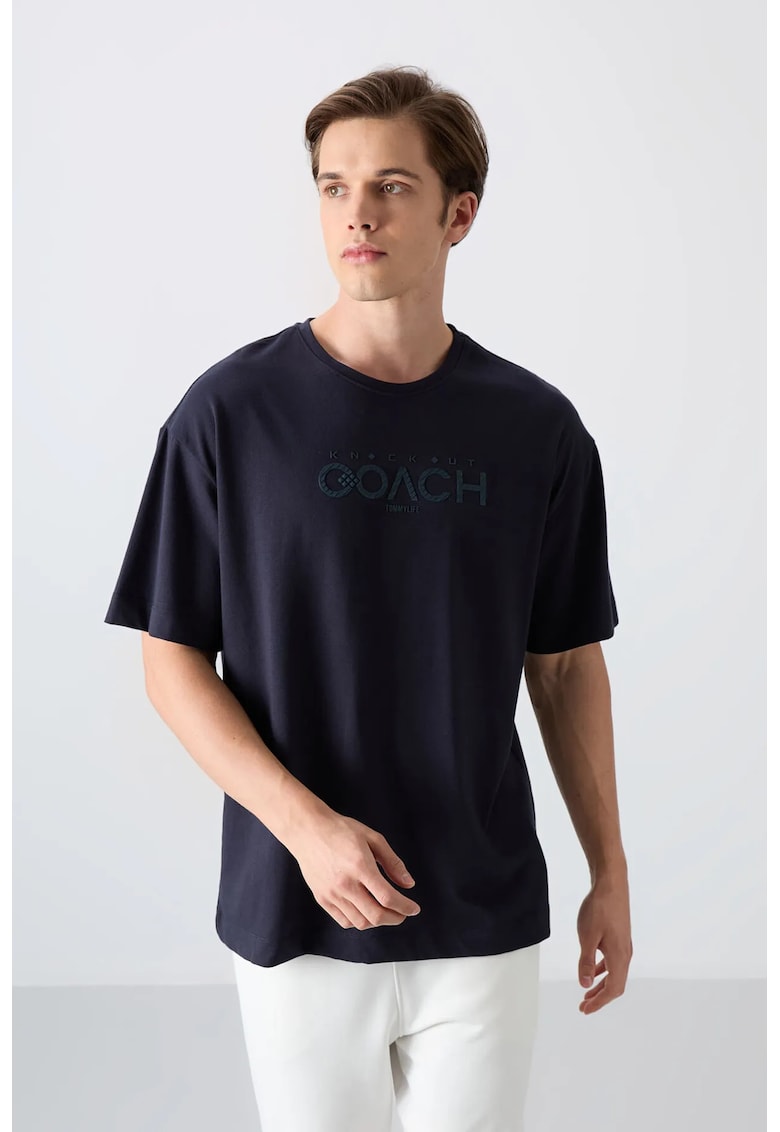 Tricou barbati - guler rotund - patch logo supradimensionat - albastru marin