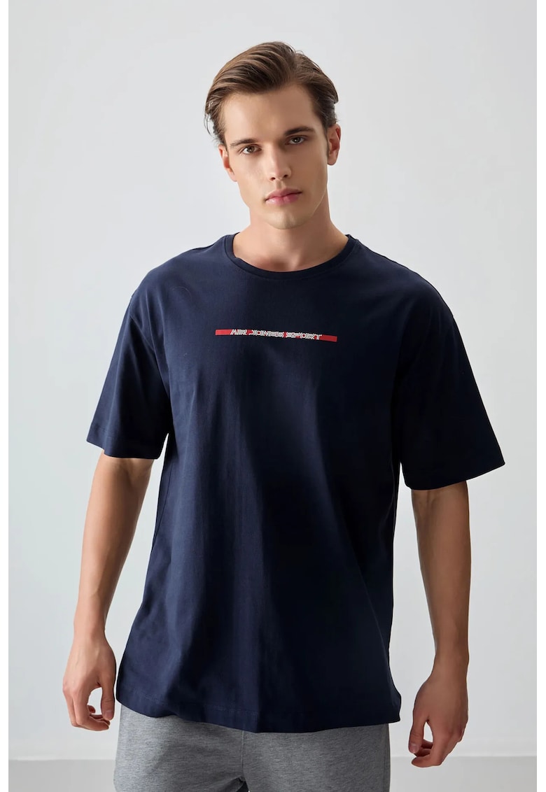 Tricou barbati - oversized - imprimat pe spate - bleumarin - 100% bumbac