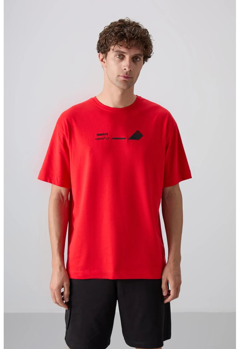 Tricou supradimensionat - rosu - bumbac-poliester - imprimat pe spate